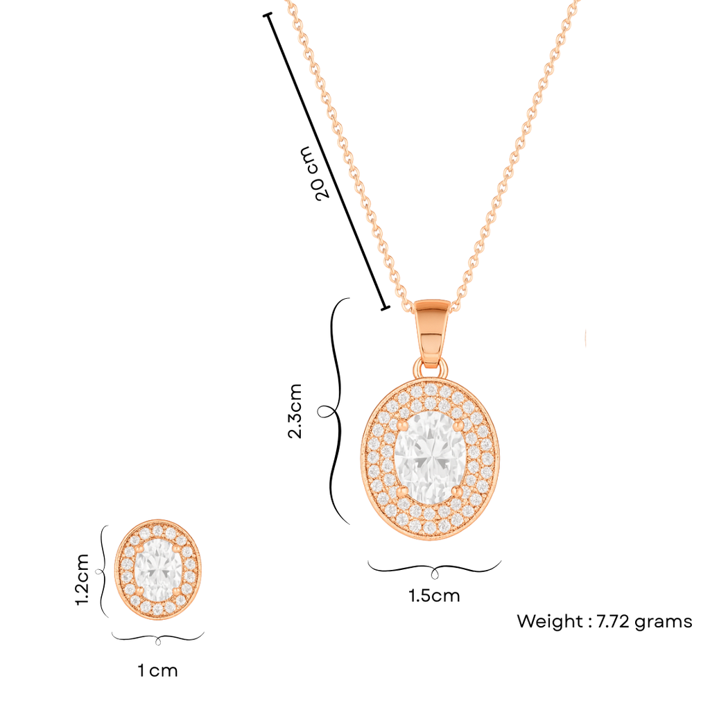 Nilu's Collection Rose Gold Plated Ruby Oval Pendant Necklace and Earring Set for Women and Girls | Anti-Tarnish | Anti-Allergy | Office Wear | Gifting