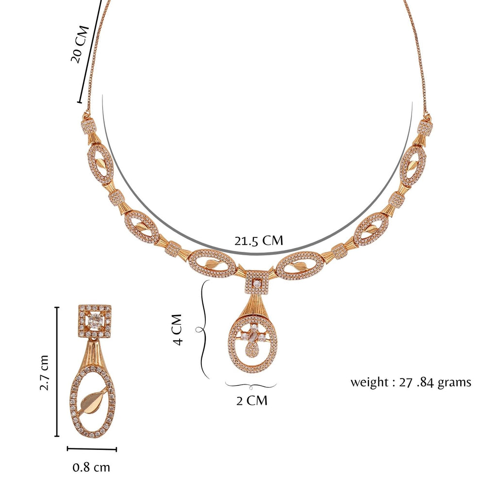 Nilu's Collection Rose Gold Plated Necklace Set with American Diamond for Women and Girls | Lightweight & Adjustable Design | Anti-Tarnish | Anti-Allergy