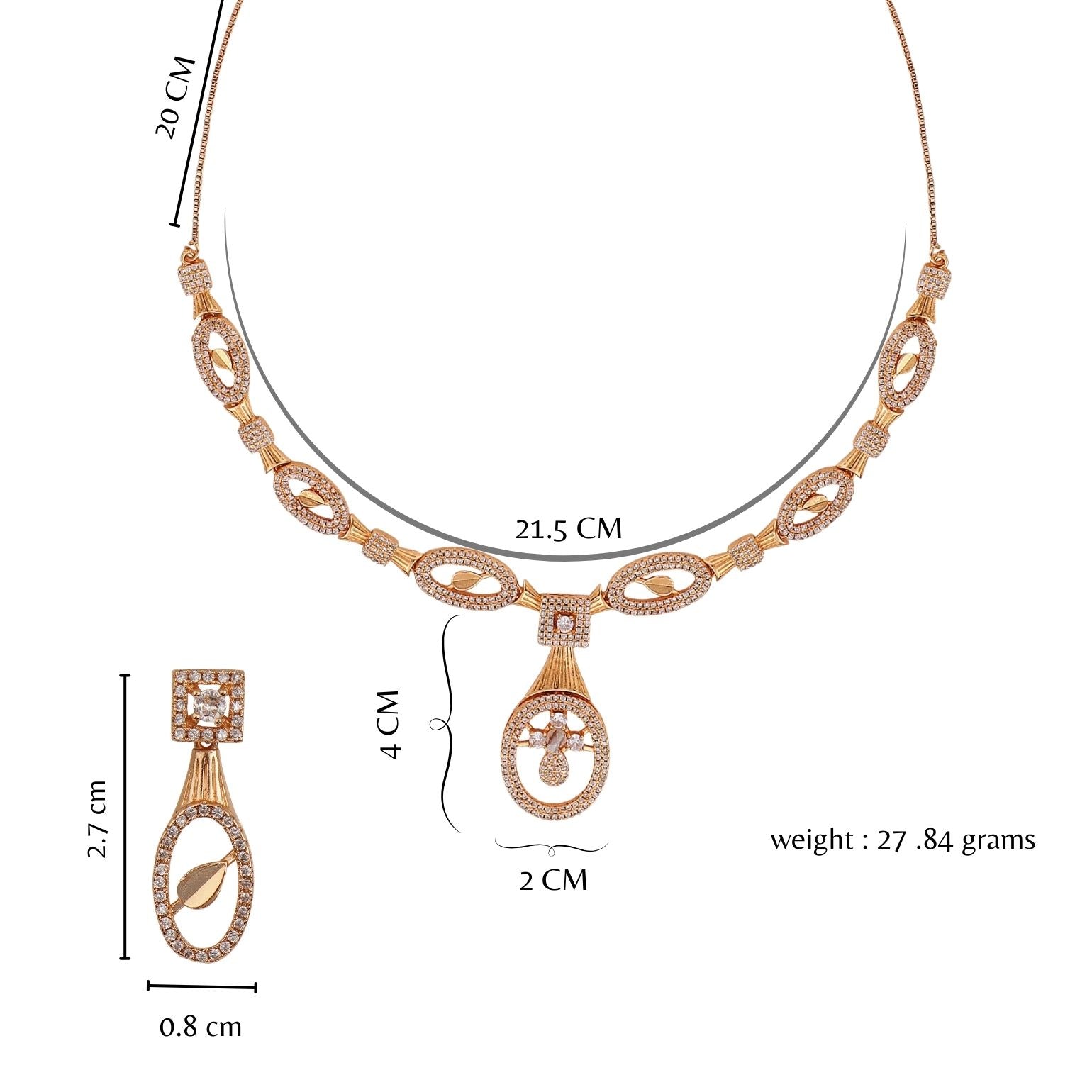 Nilu's Collection Rose Gold Plated Necklace Set with American Diamond for Women and Girls | Lightweight & Adjustable Design | Anti-Tarnish | Anti-Allergy