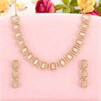 Nilu’s Collection Rose Gold Plated American Diamond Necklace & Earrings Set For Women | Anti-Tranish | Minimal Jewelry | Ideal for Gifting