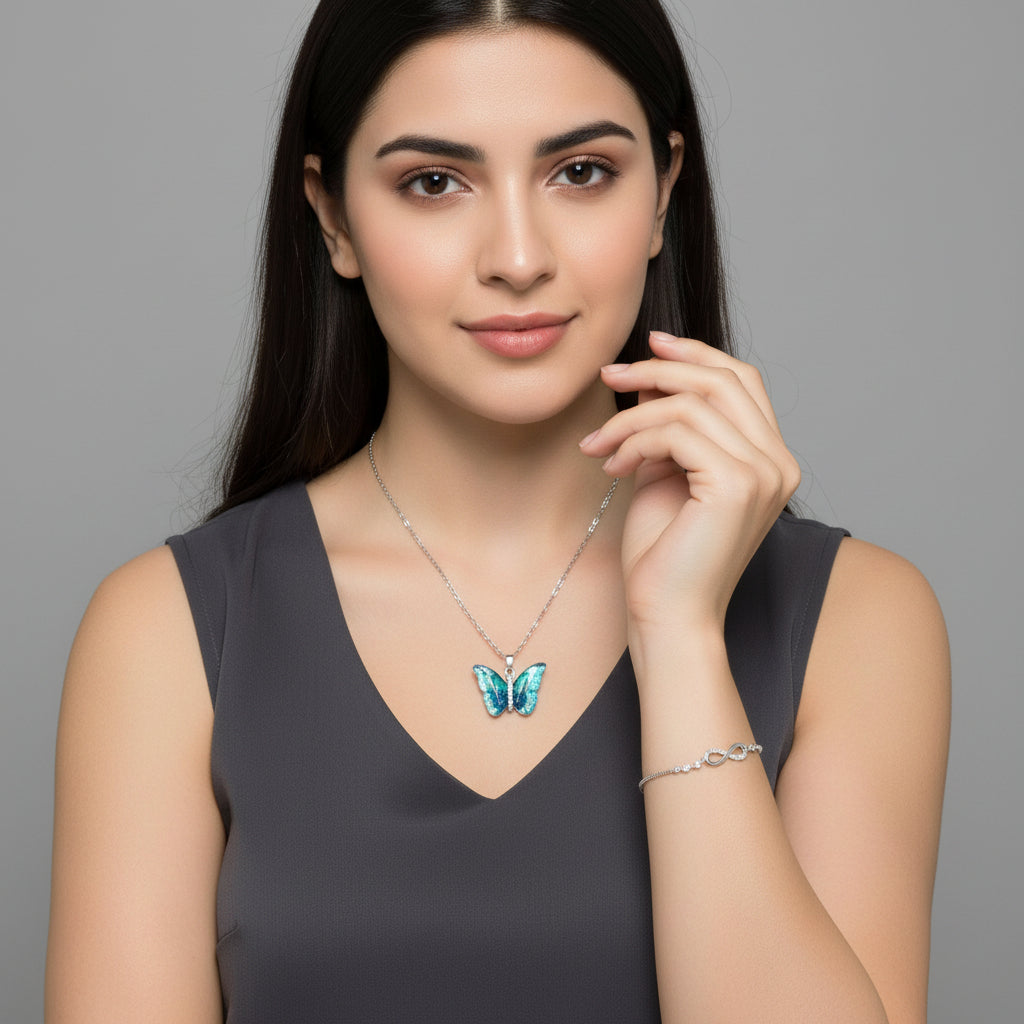 Butterfly Pendant with Infinity Bracelet Value Set for Women & Girls