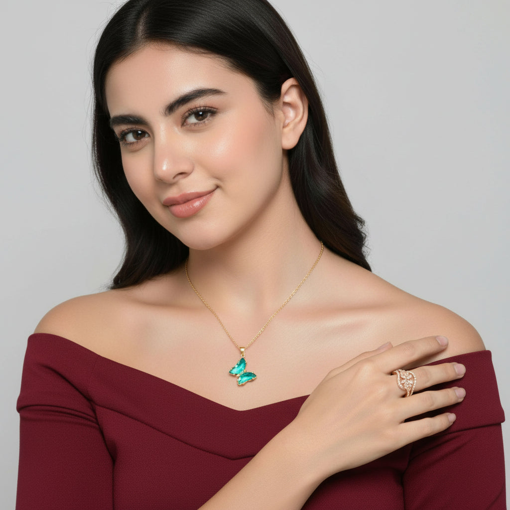 Gift Butterfly Pendant With Adjustable Finger Ring For Women And Girl| Valentine Gift