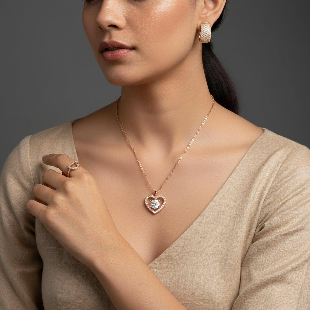 Harmony Hues Rose Gold Plated Value Set of Pendant, Ring and Earrings| Valentine Gift