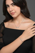 Gift Silver Plated infinity Necklace with Bracelet With American Diamond For Girls And Women