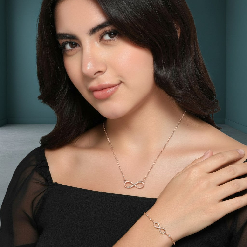Gift Rose Gold Plated Necklace With Bracelet For Women And Girls