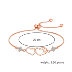 Double Heart Shape Cubic Zirconia Charm Bracelet, Love Bracelet for Women and Girls (Rose Gold)