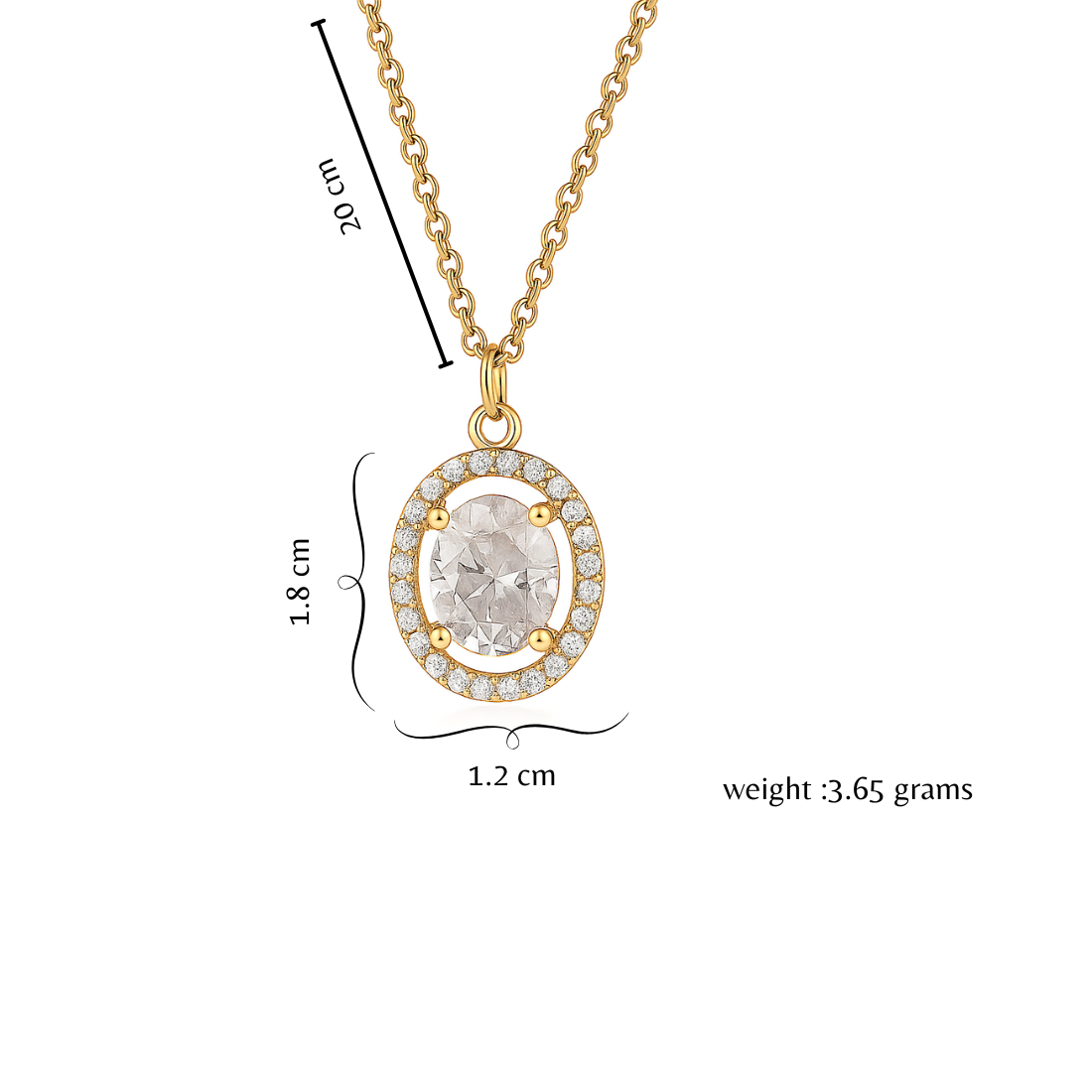 Nilu’s Collection Gold Plated Oval Pendant Necklace with Sparkling AD Stones For Women and Girls