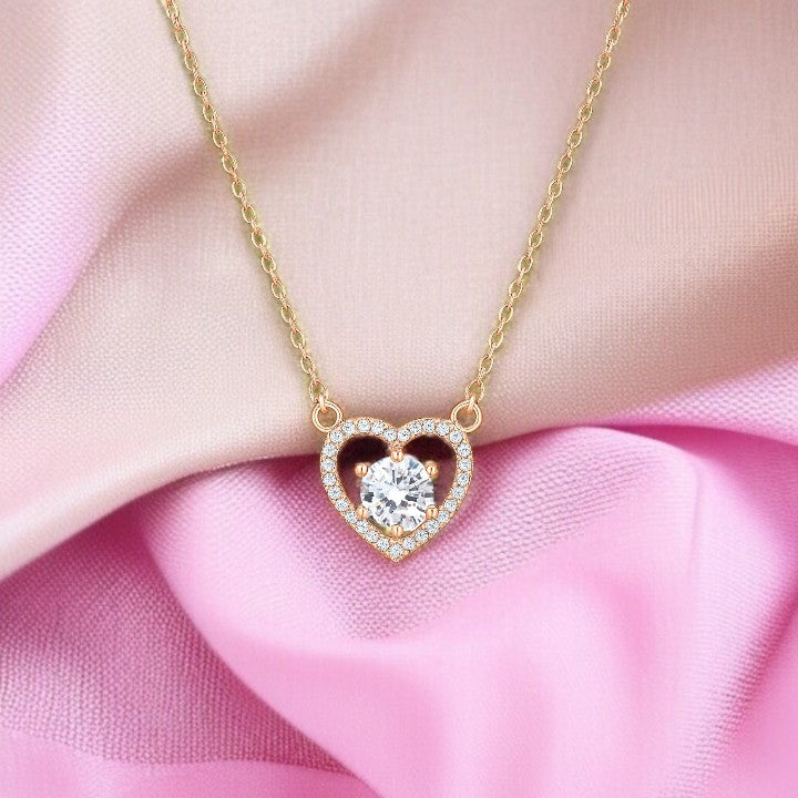 Nilu's Collection Rose Gold Plated Heart Pendant Necklace with American Diamond For Women and Girls