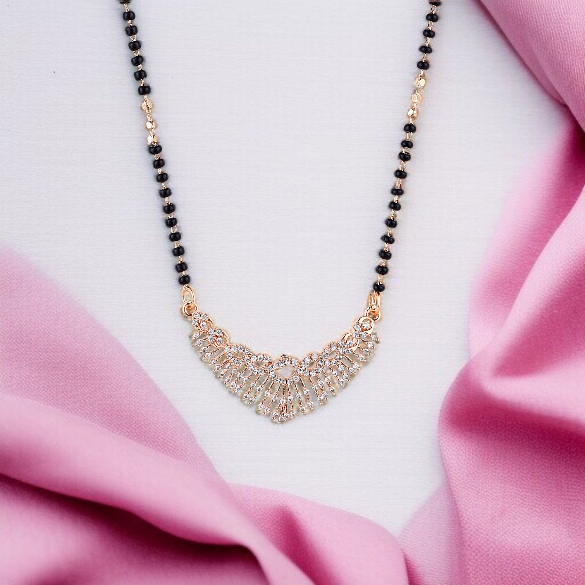 Nilu's Collection Rose Gold Plated Mangalsutra with Black Beads For Women
