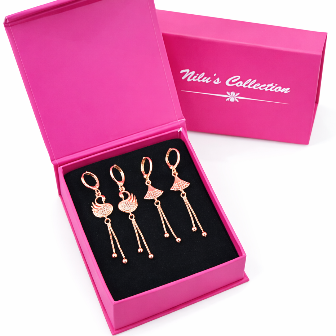 Gift Rose Gold Plated Earring Set With American Diamond For Women And Girls