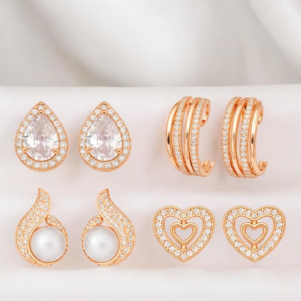 Weekly Rotation Rose Gold Plated Stud Earrings| Value Set For Women And Girls