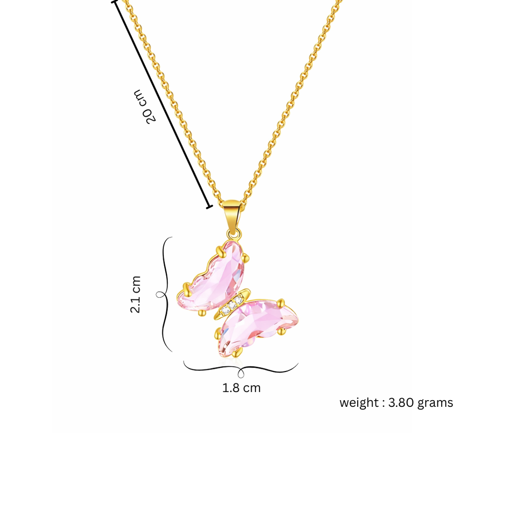Nilu's Collection Gold Plated Pink Chrystal Butterfly Pendant For Women And Girls