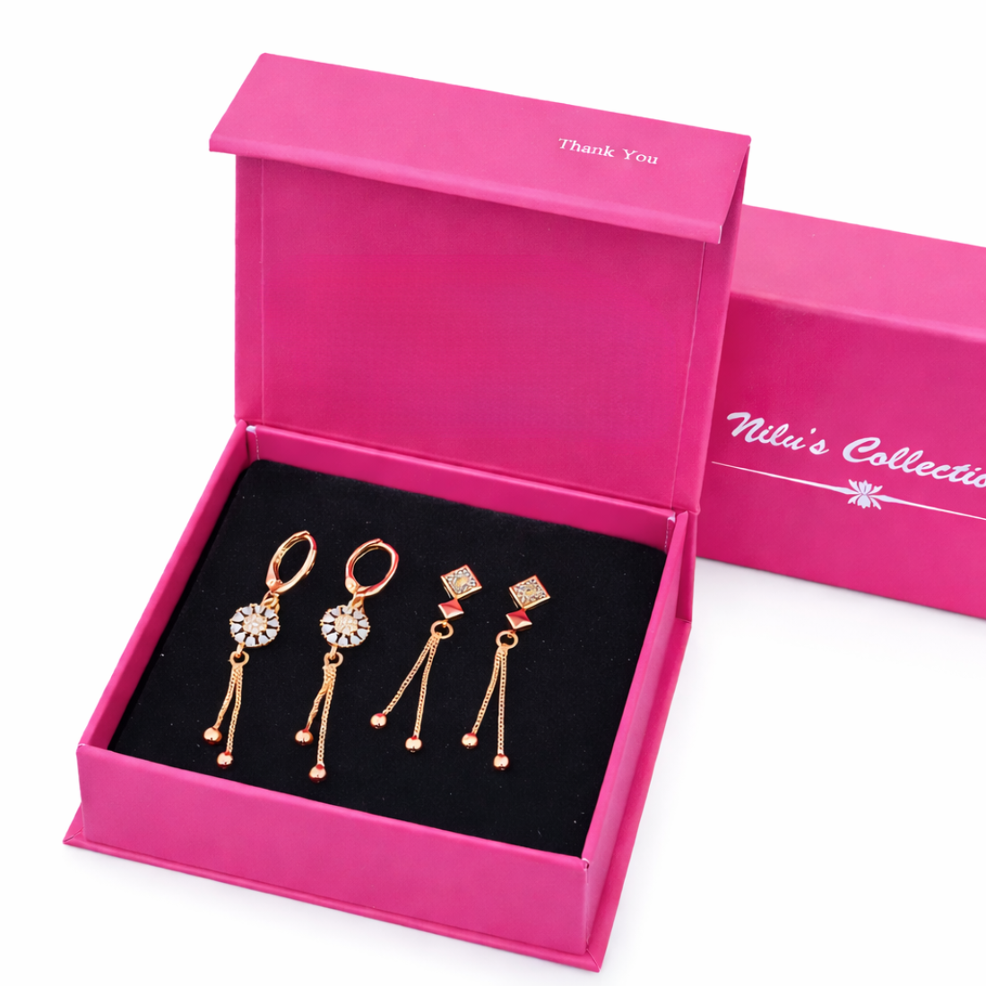 Gift Rose Gold Plated Drop Earrings Set With American Diamond For Women And Girls