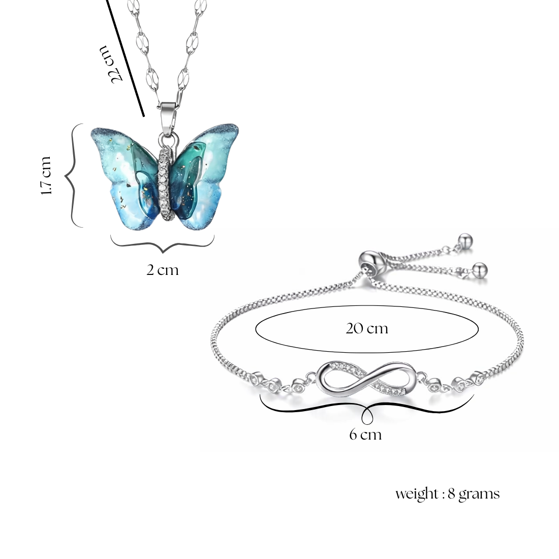 Tender Touch Duo | Butterfly Pendant with Infinity Bracelet Value Set for Women & Girls | Valentine Gift