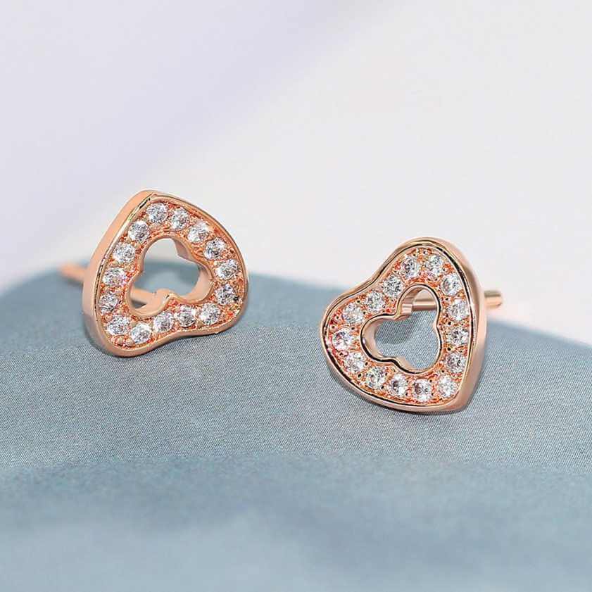 Rose Gold Plated Sparkling Heart Studs