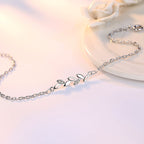 925 Sterling Silver Plated Adjustable Leaf Charm Crystal Bracelet for Women & Girls