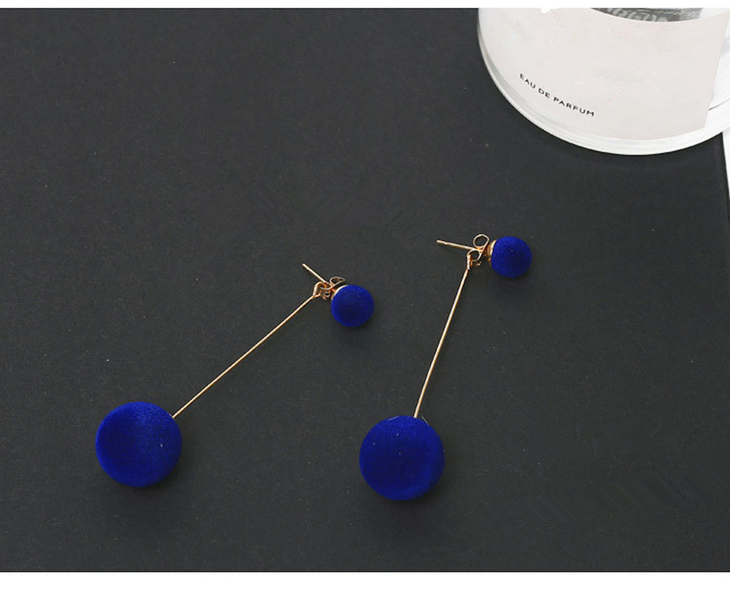 Blue Velvet Plush Ball Korean Style Earrings