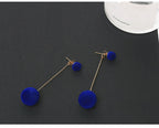 Blue Velvet Plush Ball Korean Style Earrings
