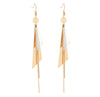 Gold Plated Geometric Triangle Long Tassel Drop Earrings for Women and Girls, Copper Triangular Drop Golden Danglers with Metal Chain