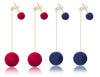 Nilu's Collection Combo of Red and Blue Plush Ball Drop Earring Velvet Round Earring for Women Copper Tassel Earring