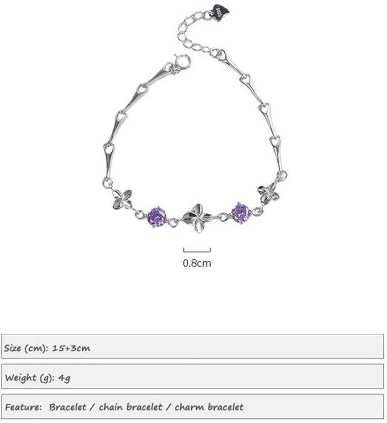 Latest Stylish Silver Plated Cubic Zirconia Clover Shaper Charm Bracelet for Women, Gifts for Girlfriend, Women & Girls (Purple)