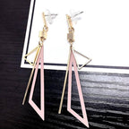 Hollow Triangle Long Earrings Geometric Drop Jewellery for Women and Girls (Pink & Gold) Alloy, Zinc Drops & Danglers