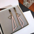 Hollow Triangle Long Earrings Geometric Drop Jewellery for Women and Girls (Pink & Gold) Alloy, Zinc Drops & Danglers